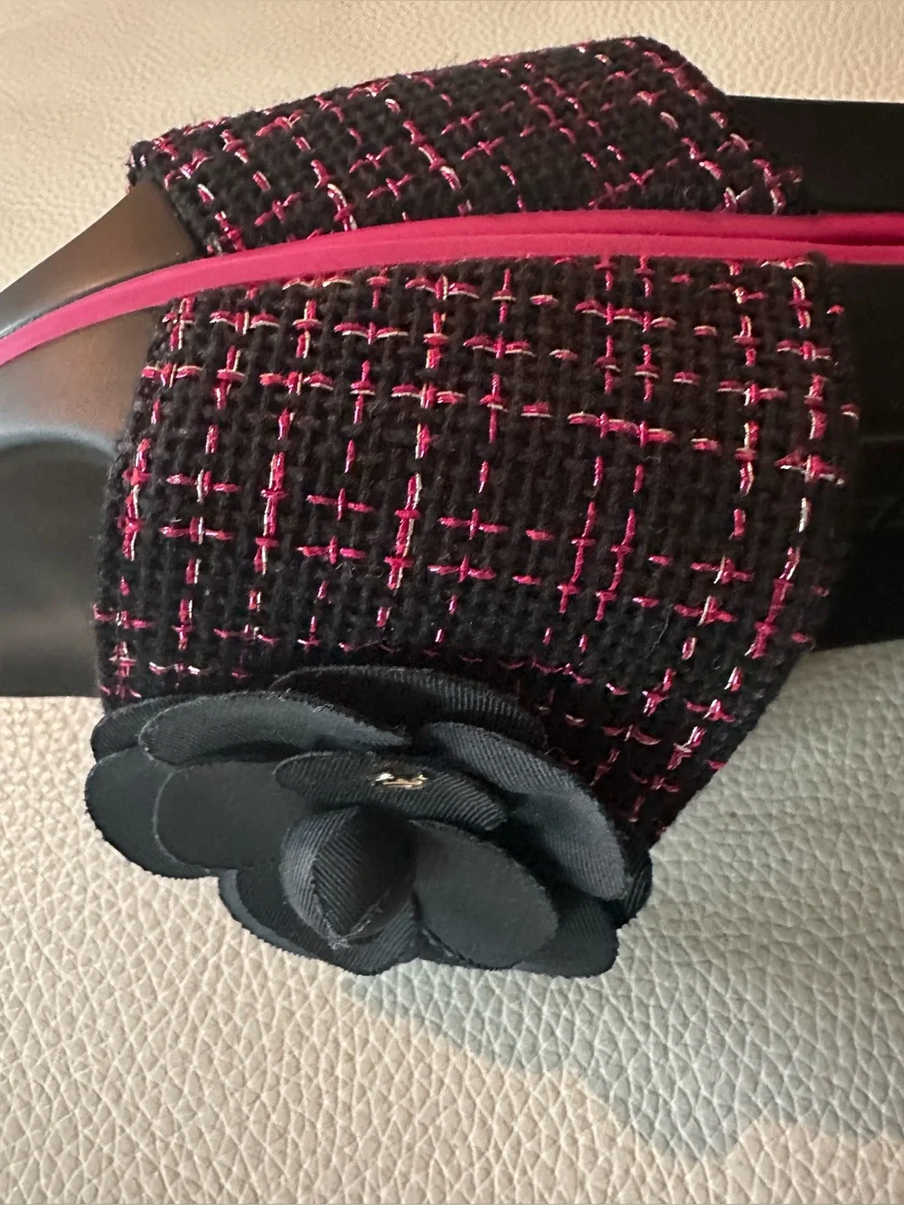 Chanel Tweed Slides Mules with Camellia Flower - NEW - EU 37